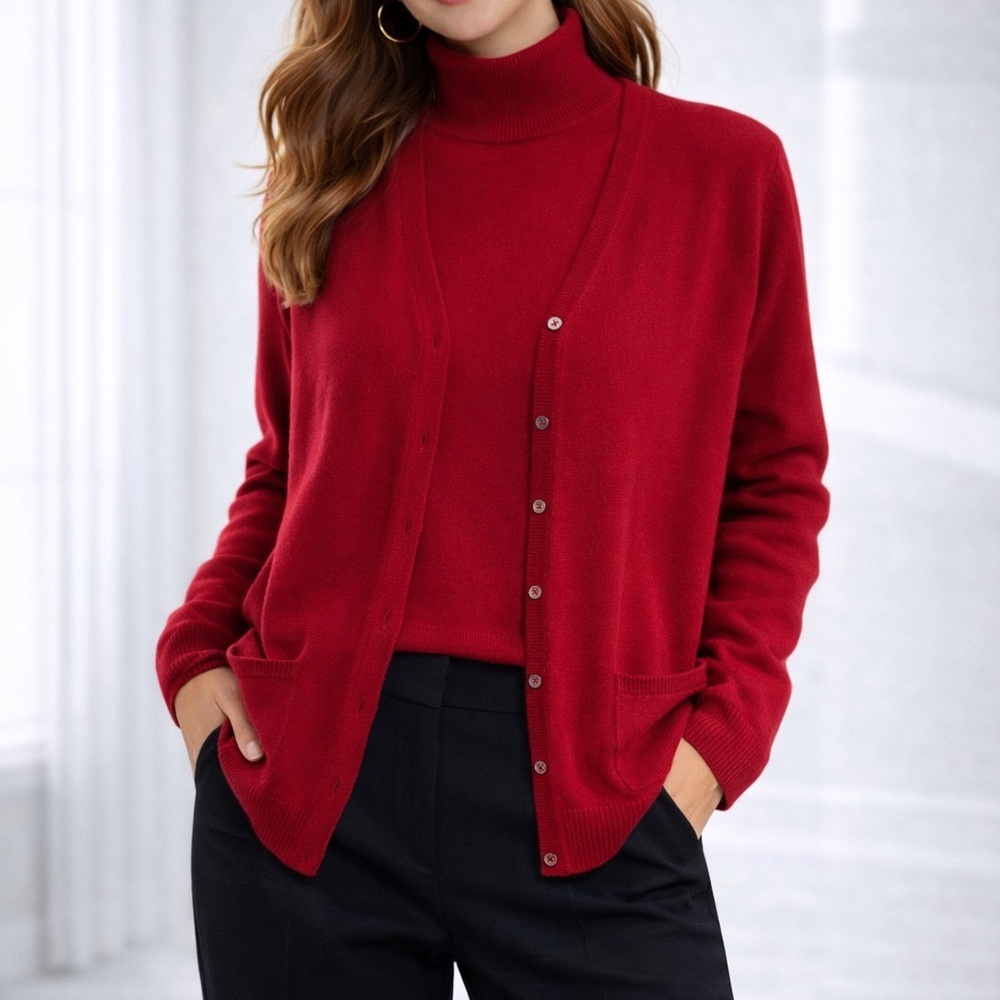 Daniel Bishop 100% Cashmere Red Twin Set size M